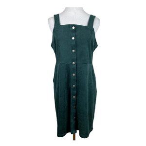 Le Lis Dress Corduroy Green Overall Button Up Front Pockets Stretch Womens Large
